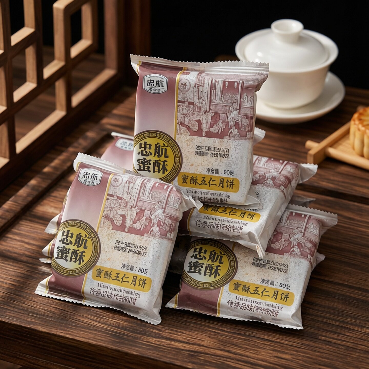 忠航蜜酥月饼枣夹核桃味苏子味伍仁多种口味传统中秋月饼口感丰富