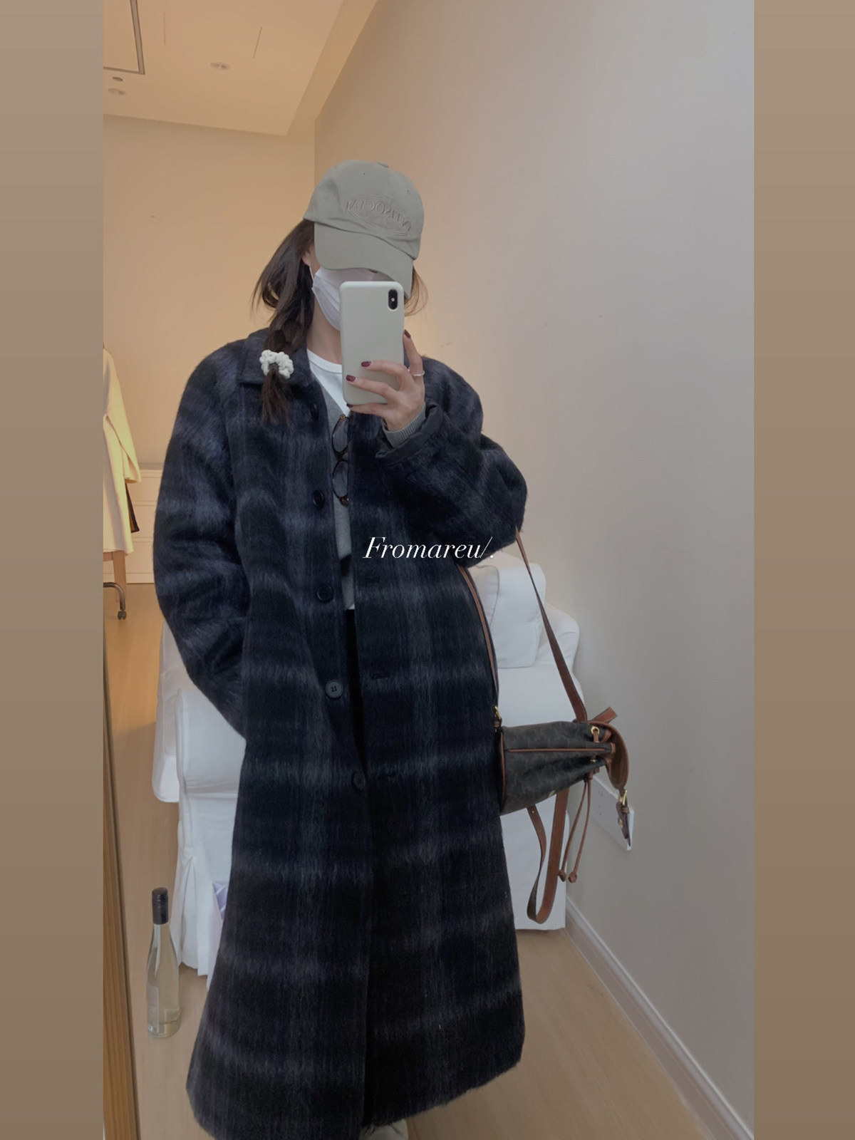 are U shop单面呢格子大衣女冬新款韩系高级感气质小个子设计外套