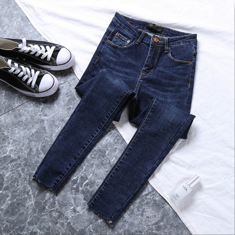 韩国牛仔烟管裤女2025秋冬新款紧身九分显瘦加绒加厚绒修身高腰~