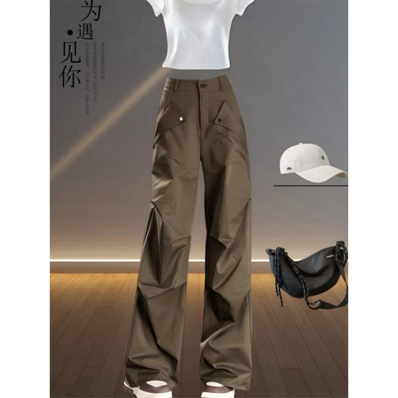 韩国高腰宽裤女2025新款春秋工装裤梨形身材大尺码宽松显瘦直筒~,女装/女士精品,卫裤,淘宝优惠券,粉丝福利购,淘宝优惠卷