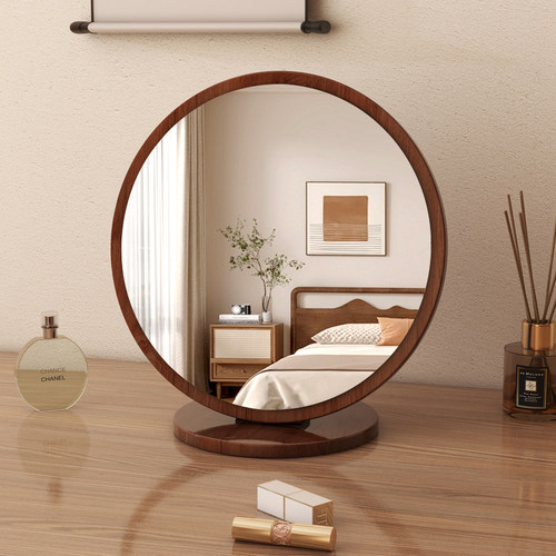 镜子2025新款梳妆台化妆镜卧室桌面大号美妆镜法式复古实木梳妆镜