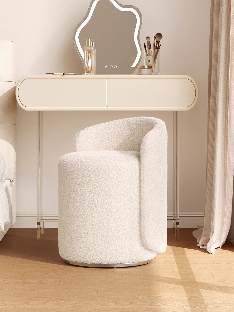 化妆凳轻奢高级感家用凳子靠背女生卧室梳妆台椅子圆凳旋转美甲椅