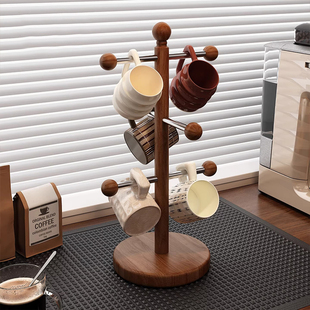实木杯架高级感轻奢沥水倒挂马克杯架桌面家用创意杯子收纳置物架