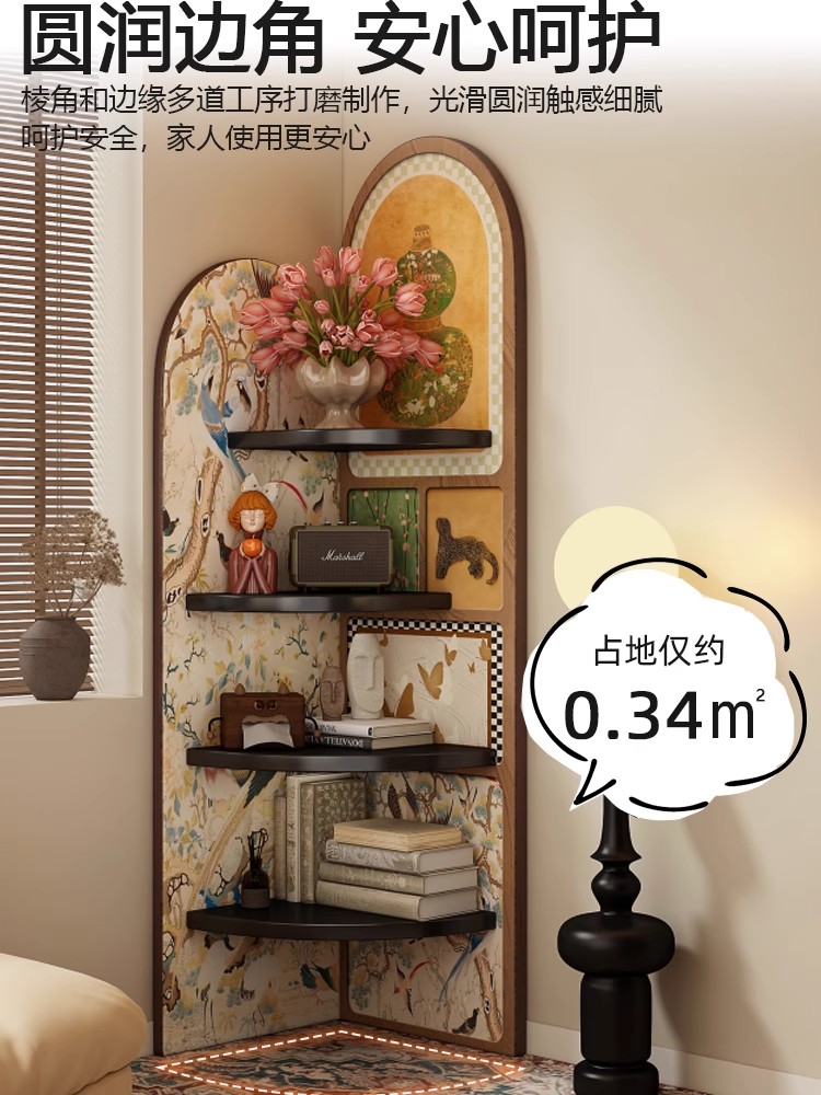 中古转角柜子床头落地摆件装饰书架客厅收纳覆古三角柜墙角置物架