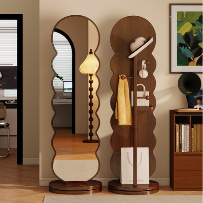 中古风全身镜落地镜家用卧室衣帽架一体旋转穿衣镜可移动试衣镜子