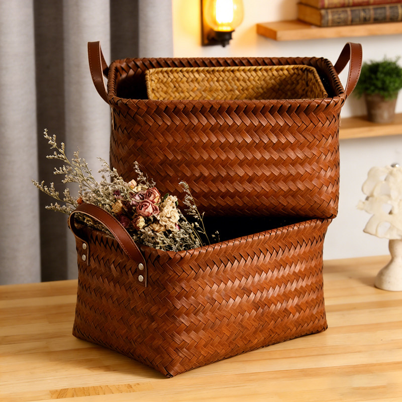 美式复古高级仿藤编收纳筐零食玩具脏衣篓杂物储物框提篮野餐篮,收纳整理,收纳筐,淘宝优惠券,粉丝福利购,淘宝优惠卷
