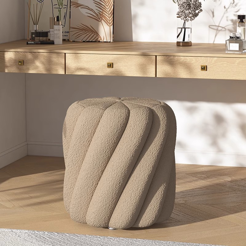 梳妆凳家用羊羔绒女生卧室化妆凳衣帽间换鞋凳轻奢高级感沙发圆凳