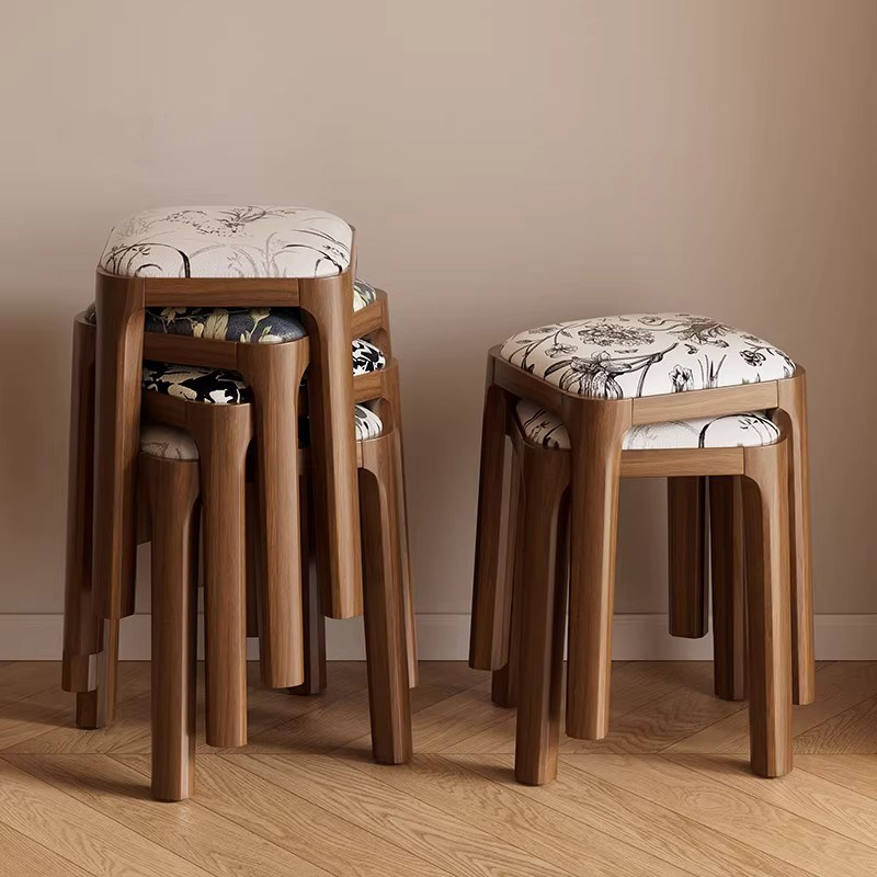 实木凳子家用可叠放轻奢高级感软包圆凳茶桌方板凳中古风餐桌餐椅,住宅家具,餐椅,淘宝优惠券,粉丝福利购,淘宝优惠卷
