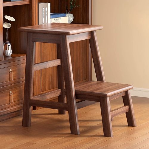 创意家用实木梯凳客厅卧室书房新中式加厚加粗多功能可折叠梯凳