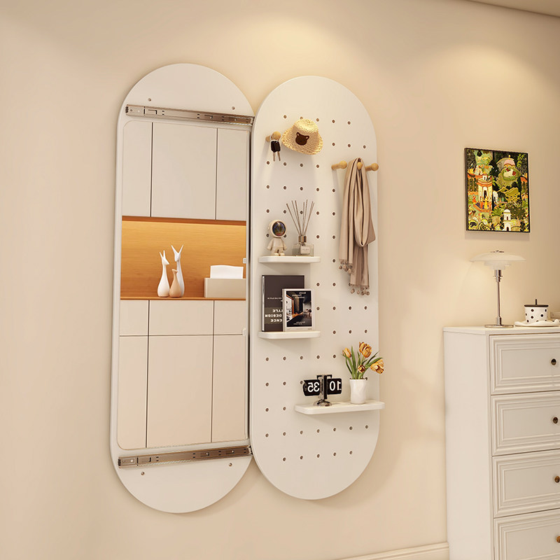 实木洞洞板穿衣镜隐藏式推拉全身