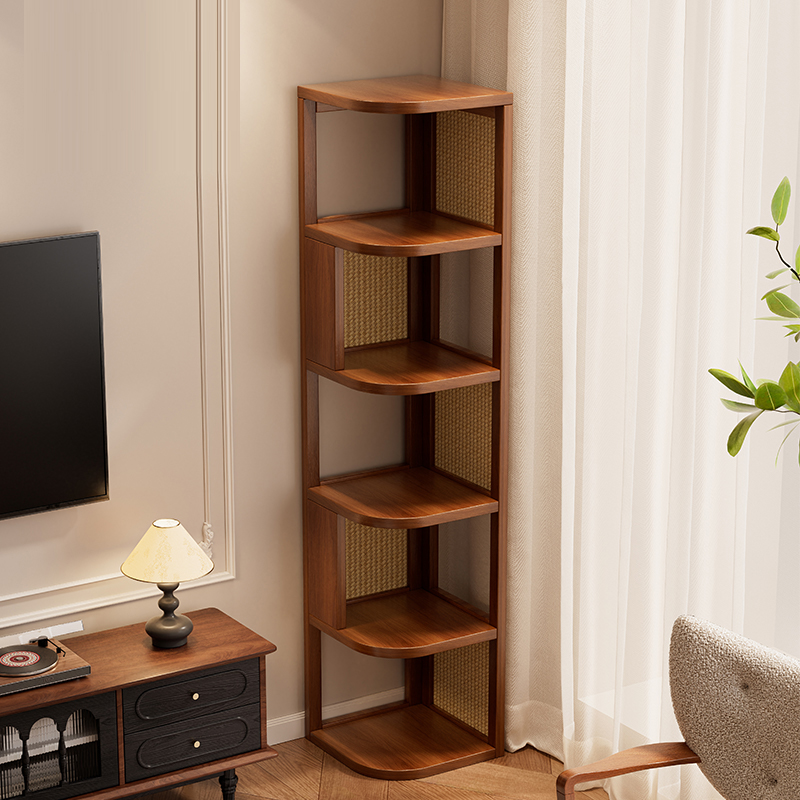 实木书架落地置物架一体靠墙