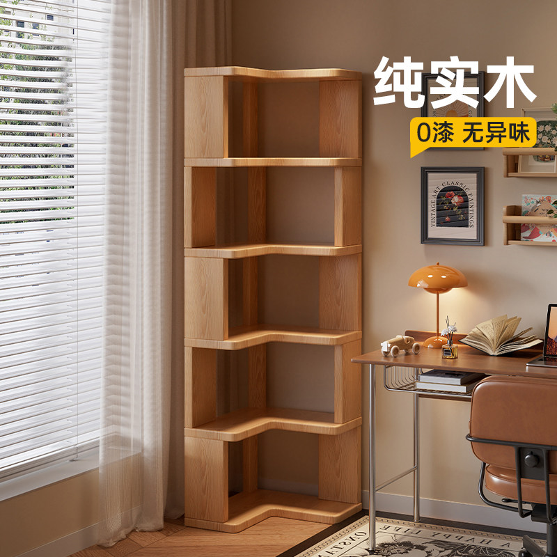 实木角柜转角置物架收纳柜一体靠墙90度小户型书架落地置物架书柜