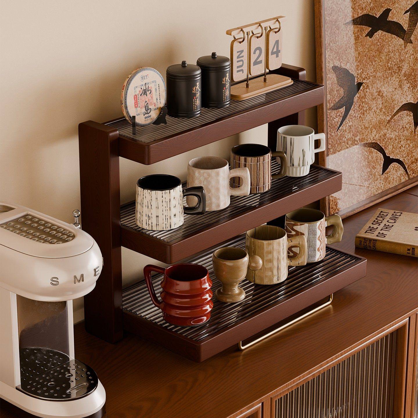 实木杯子置物架咖啡杯茶杯水杯架子咖啡角餐桌台面手办收纳展示架,住宅家具,搁板/置物架/家用陈列架,淘宝优惠券,粉丝福利购,淘宝优惠卷