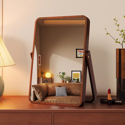 复古实木化妆镜台式桌面便携折叠