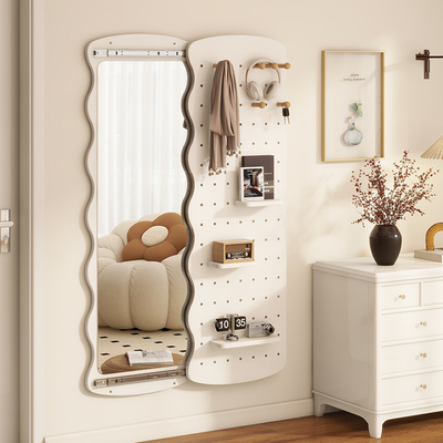 实木洞洞板穿衣镜隐藏式推拉镜子