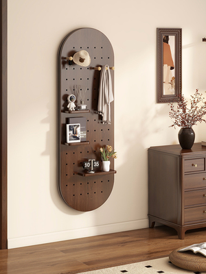 洞洞板实木入户玄关置物架隐藏推拉全身镜穿衣镜壁挂墙玄关试衣镜