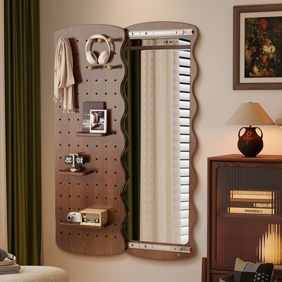 实木洞洞板穿衣镜一体推拉隐形试衣大镜子家用可壁挂墙关闭全身镜