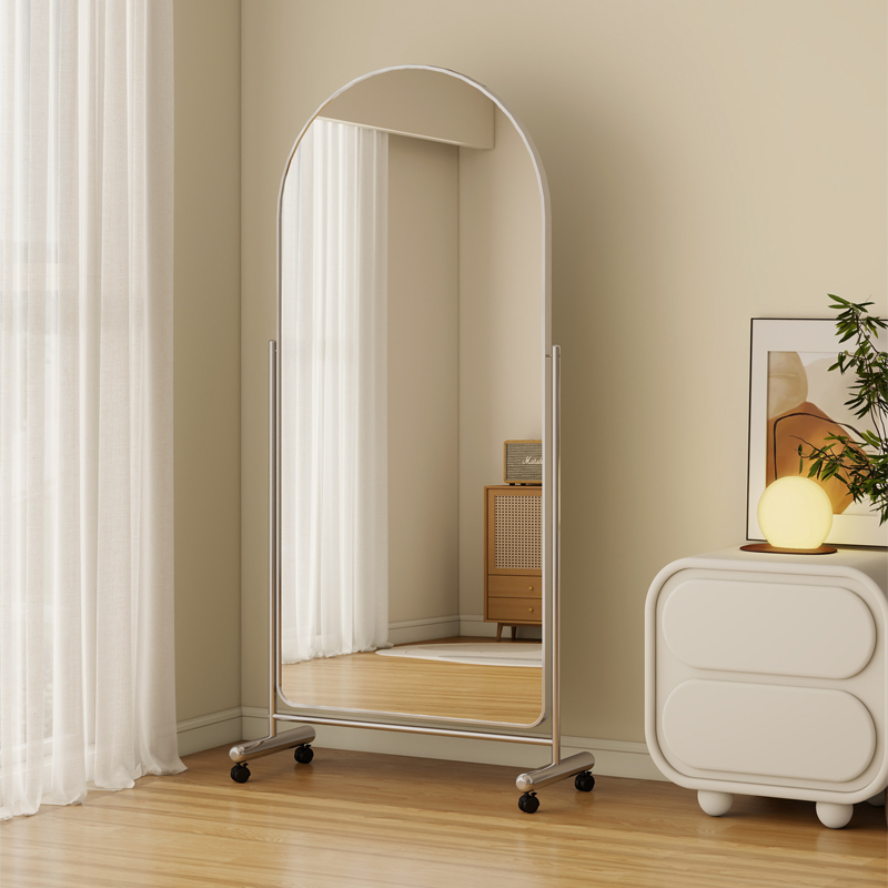 不锈钢全身镜穿衣镜落地镜家用服装店镜子可移动试衣镜显瘦美颜