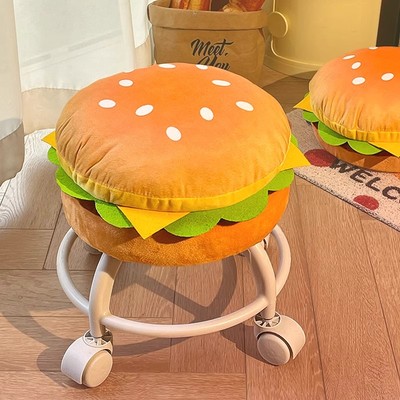 汉堡包小凳子万向轮家用儿童客厅板凳带滑轮椅子坐凳移动可爱矮凳