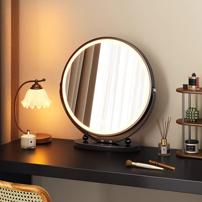 化妆镜台式桌面轻奢高级感梳妆镜卧室LED带灯大镜子可旋转美妆镜