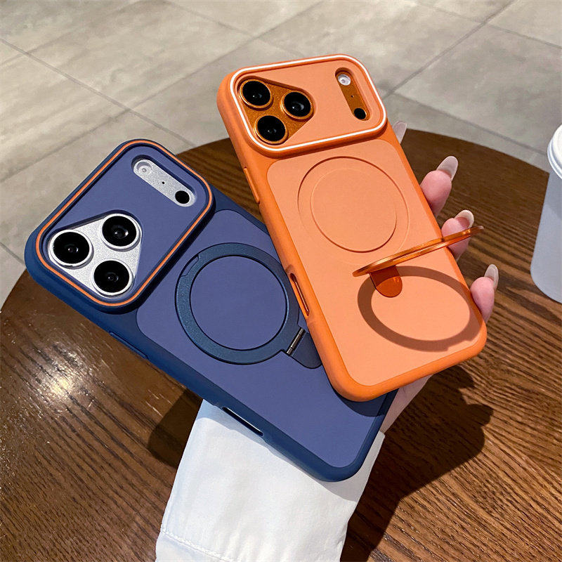 魅影适用于iPhone17promax五金支架磁吸手机壳苹果16pro双色亚克力15plus磨砂肤感防摔14pro简约保护套13pro