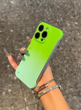 渐变双色无边框适用苹果16手机壳iphone15pronax新款ip13散热半包14pro简约12保护套14promax超薄15p创意11硬
