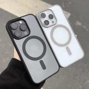 高級膚感磁吸殼適用iphone16promax蘋果14pm手機殼11新款 13pm簡約14plus防摔硬殼13保護套 15pro男女12情侶款