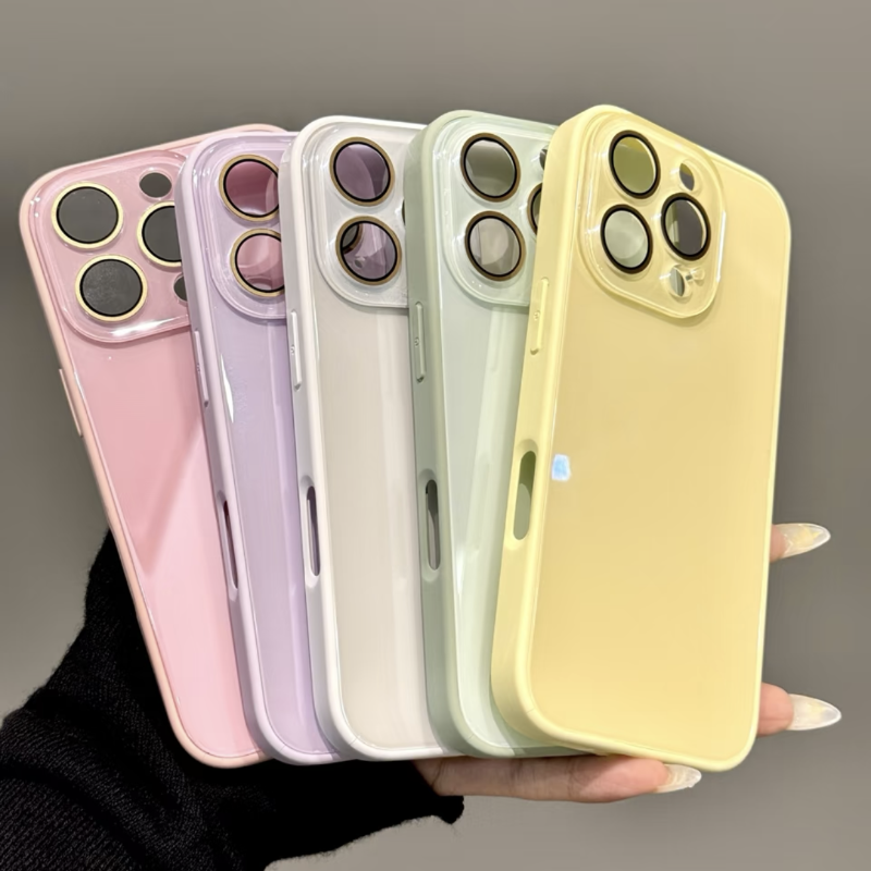 ins高级纯色裸机质感直边自带镜头膜苹果16ProMax手机壳iPhone13新款14pro防指纹16简约15Promax全包15保护套