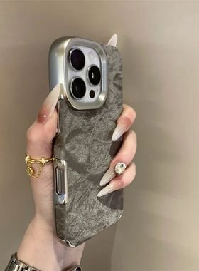 电镀灰色绒布雪山纹苹果16Pro手机壳15promax女适用iPhone13高级感14创意12P保护壳11简约14ProMax防摔男女壳