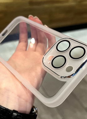 ins极简高级感自带镜头膜适用iPhone15pro苹果15手机壳14ProMax新款11透明12网红男女13promax硅胶全包防摔套