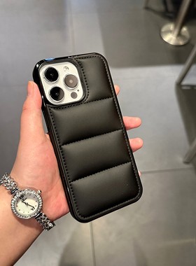 高级感新款黑色羽绒服适用iPhone15promax苹果13手机壳13promax新款14pro防摔12硅胶保护套11女款15气垫全包