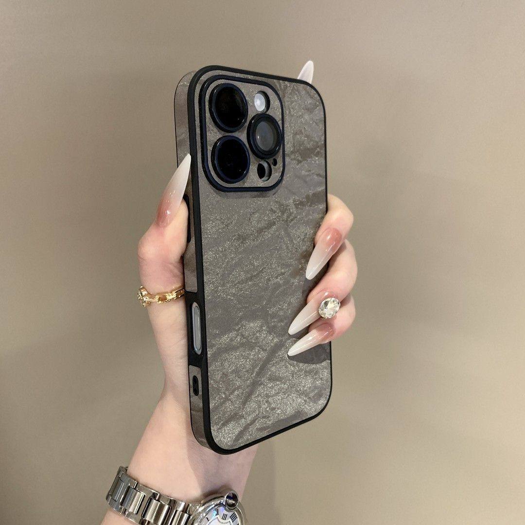 ins秋冬绒布丝绸纹iPhone16pro适用苹果15手机壳14ProMax新款11高级12全包13男女14自带镜头膜15promax防摔套图片
