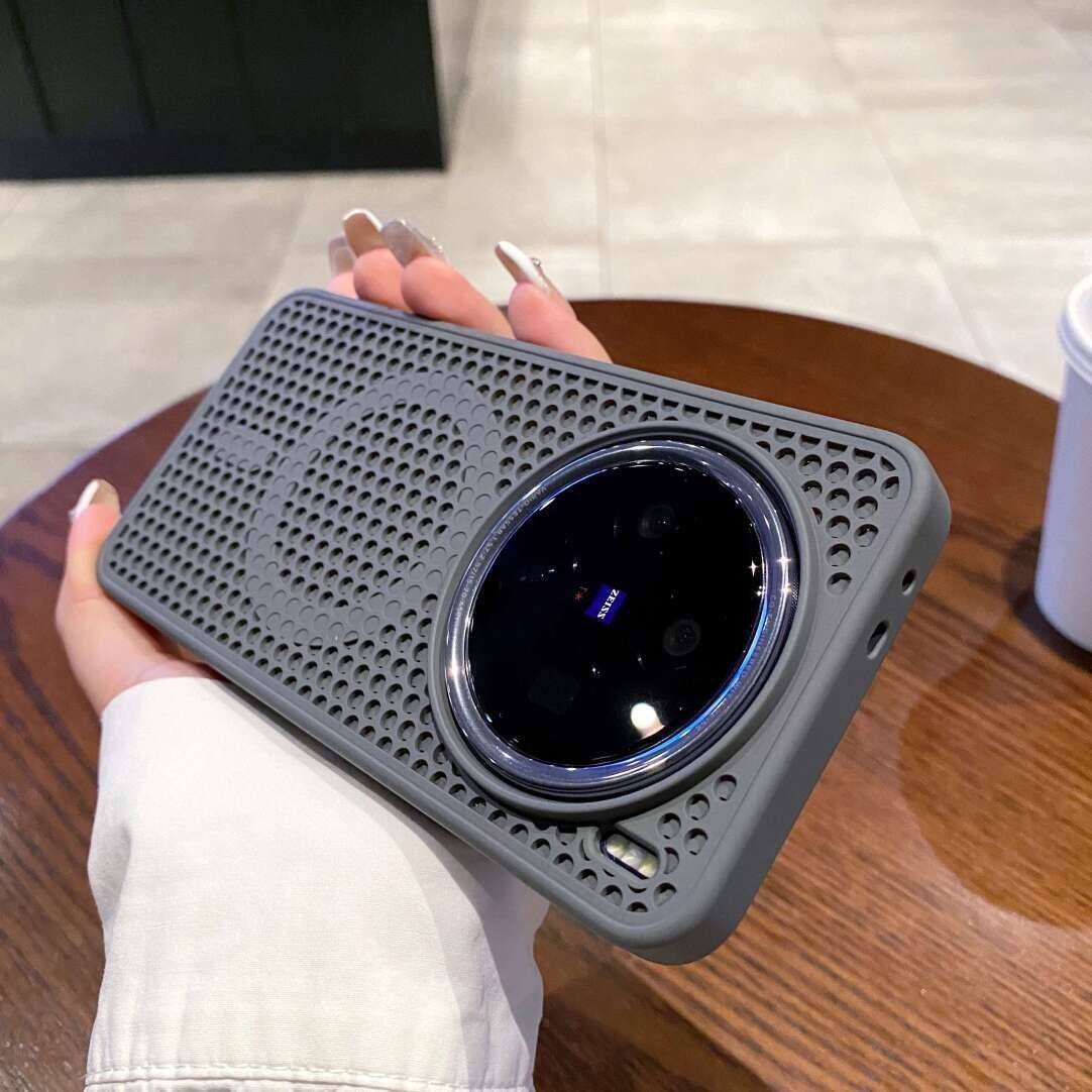 蜂窝网孔散热适用vivox200pro手机壳透气散热x200磁吸高级感全包防摔x200promini创意时尚男女情侣x100pro壳