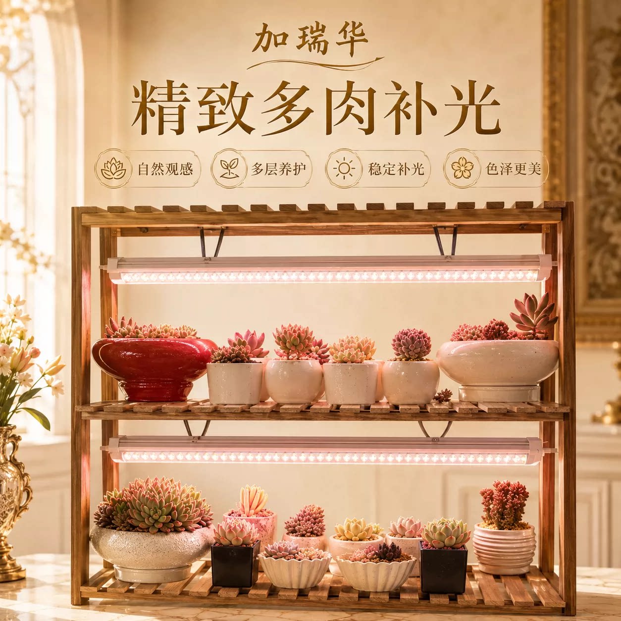 LED植物生长灯多层实木支架家用室内多肉补光灯全光谱植物防徒长图片