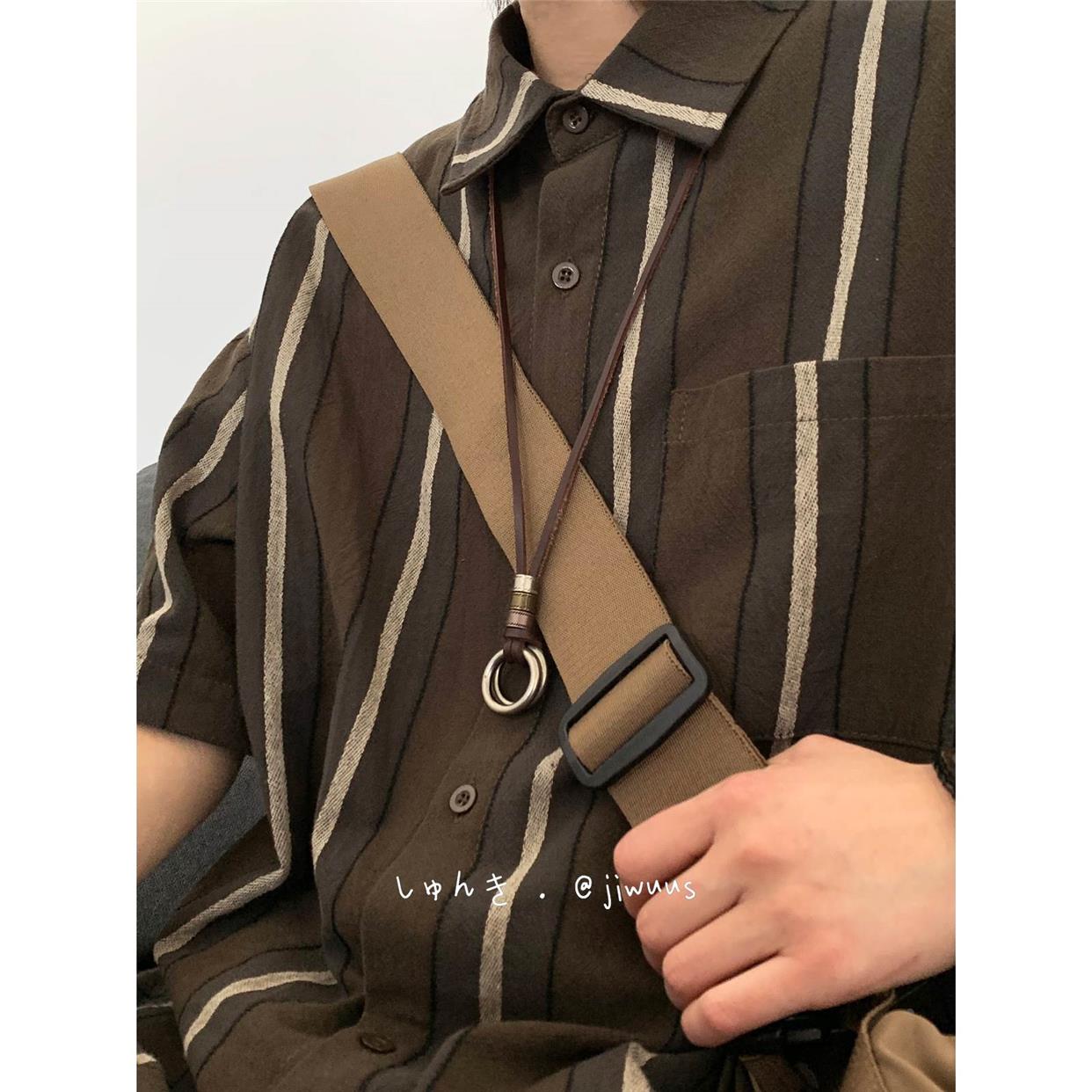 几物jiwuus 夏日系复古皮绳环形项链男女生潮流百搭时尚吊坠