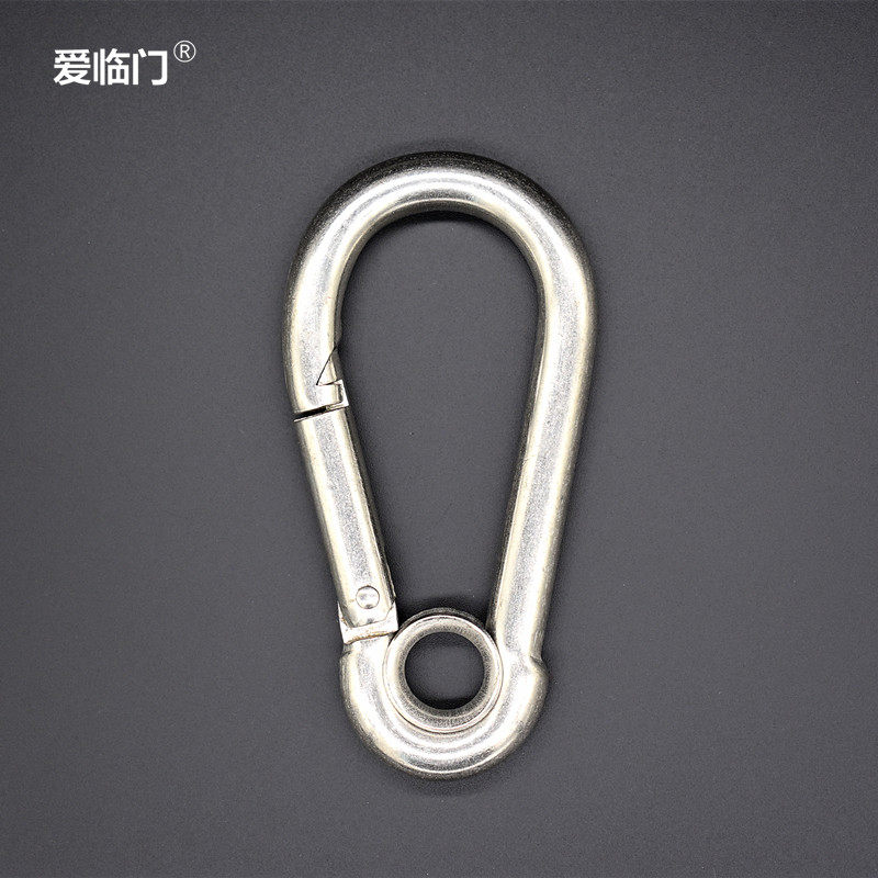 304不锈钢带圈弹簧扣 登山扣带孔保险扣安全扣绳快挂钩链条钥匙钩