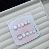 儿童穿戴甲合集玻璃珠猫眼2 10岁纯手工学生美甲纯色简约指甲贴片