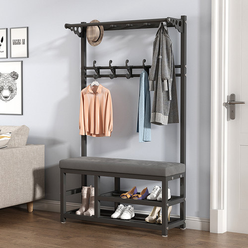 换鞋凳挂衣架一体家用玄关落地衣帽架子室内简易鞋架门厅入户鞋柜