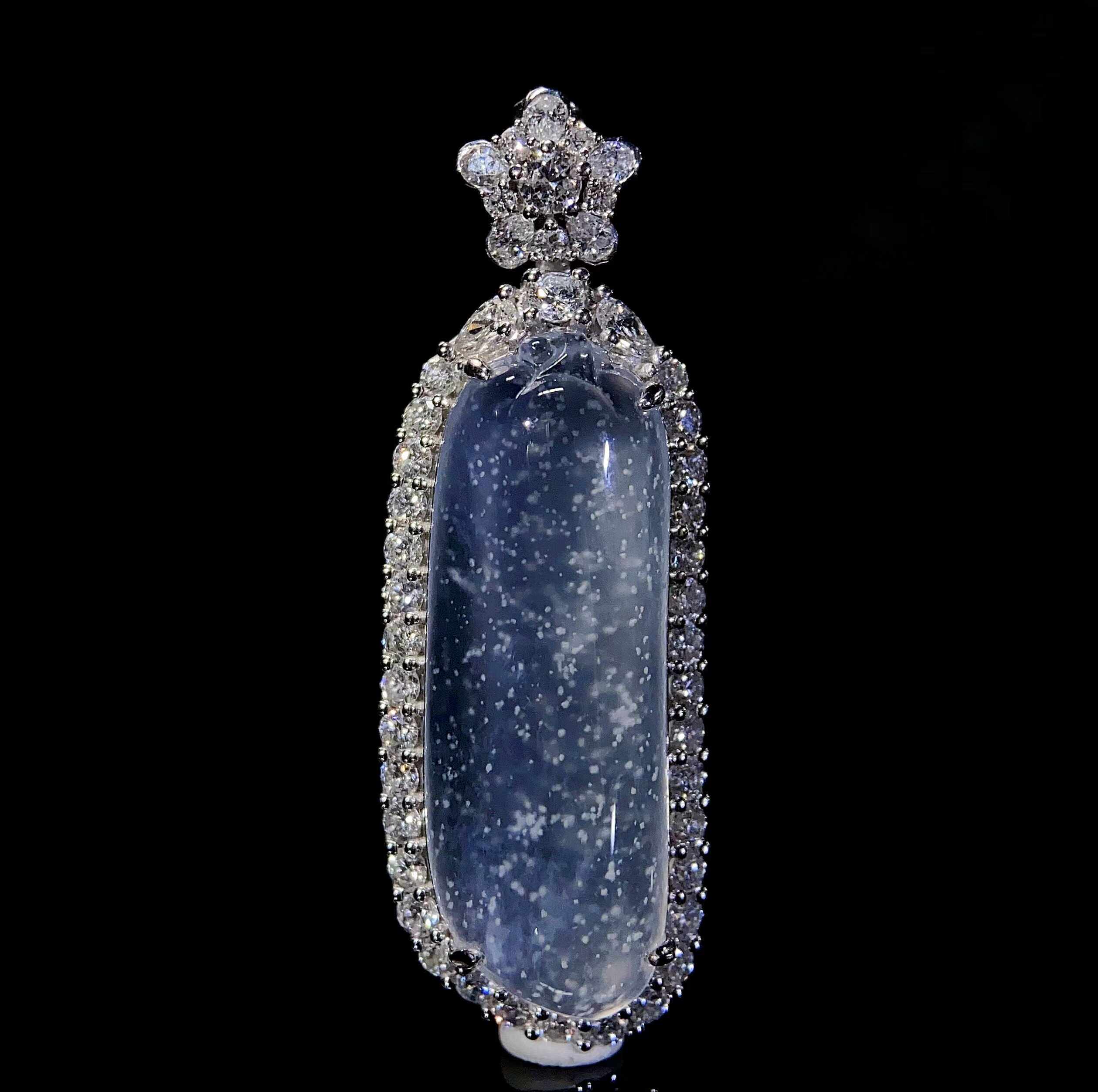 天然翡翠A货高冰玻璃种18K金伴钻石镶嵌木那雪花棉福瓜吊坠