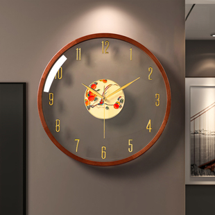 胡桃木钟表挂钟客厅时钟挂墙实木2025新款简约大气高级感装饰挂表