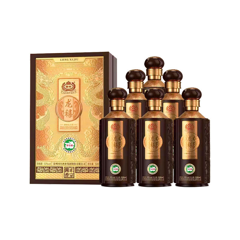 国台龙禧 53度 整箱6瓶500mL 真实年份酱香型白酒礼盒装年货送礼