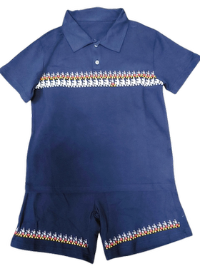 迪夏季男童polo衫套装短袖短裤2件套