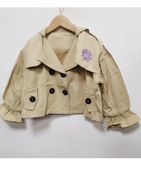 多拉a梦秋季女童中大童短款外套风衣宽松版