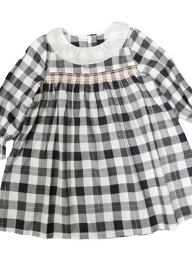 蘑菇灯春秋款女童格子长袖连衣裙
