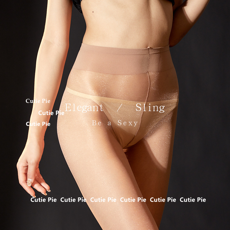 闪光白色超薄透明开裆连裤丝袜