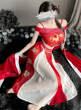 cutie：性感睡衣女汉服古代宫廷红色肚兜国潮古风敦煌飞天凤酒吧