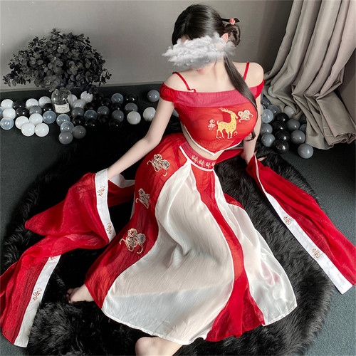cutie：性感睡衣女汉服古代宫廷红色肚兜国潮古风敦煌飞天凤酒吧