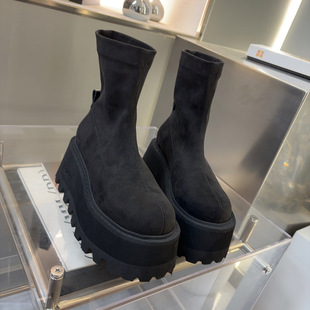 1瘦瘦靴小个子显高潮牌套筒 短靴229 新品 弹力厚底增高8公分女鞋