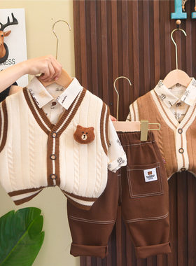 新款小童三件套装0-1-3-4岁半男童春秋装6-7-8-9个月宝宝纯棉衣服