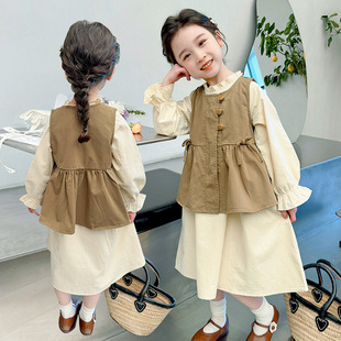 洋气时髦儿童装 女童裙子马甲韩版 新款 女宝宝套装 两件套2024春季 潮